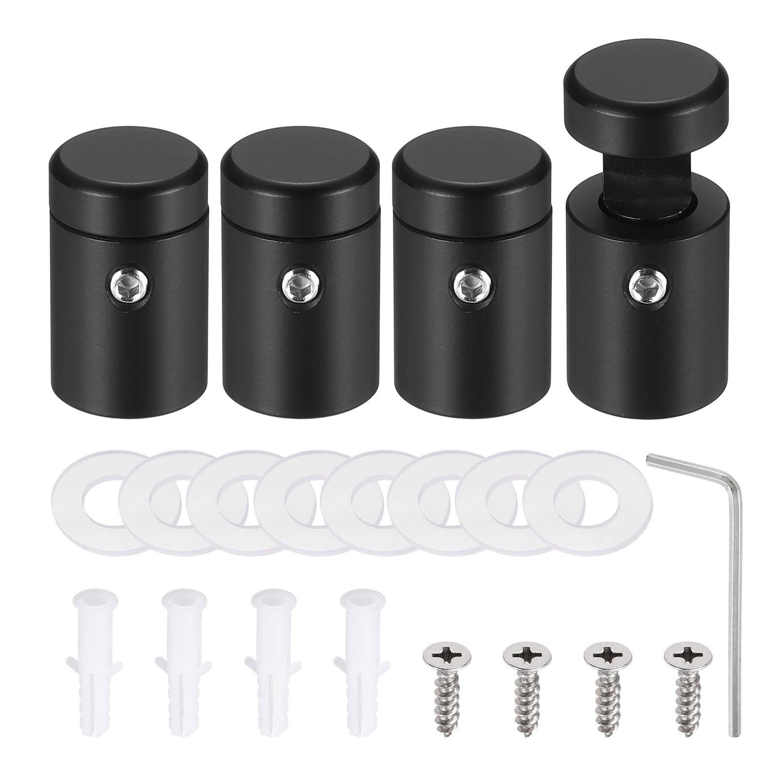 sourcing map 4pcs Side Clamp Standoffs, 5/8" x 3/4" Black Aluminum Standoff Screws Wall Sign Mounting Hardware Edge Grips for Acrylic Signs, Hanging Picture Frame