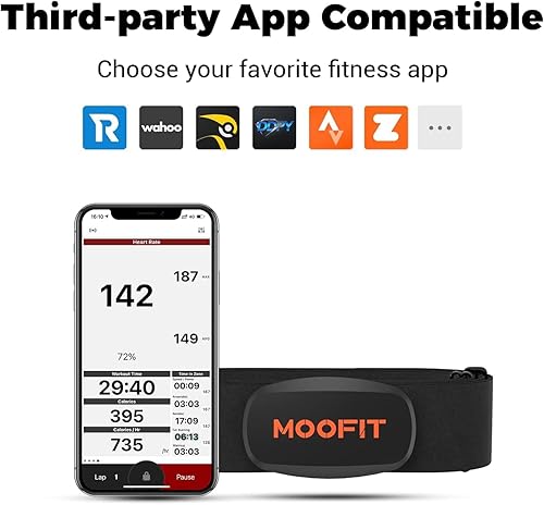 Miniatura 3 de moofit Monitor de frecuencia cardíaca con Bluetooth  ANT+ impermeable HR Monitor de frecuencia cardíaca compatible con Peloton, Zwift, Rouvy, TRX,