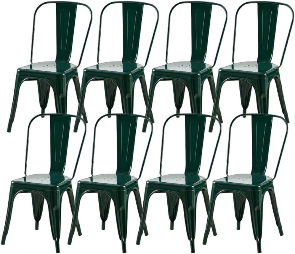 Metal Dining Chairs Set of 4 Stackable Industrial Vintage Style Farmhouse Kitchen Cafe Indoor Outdoor Arctic White
