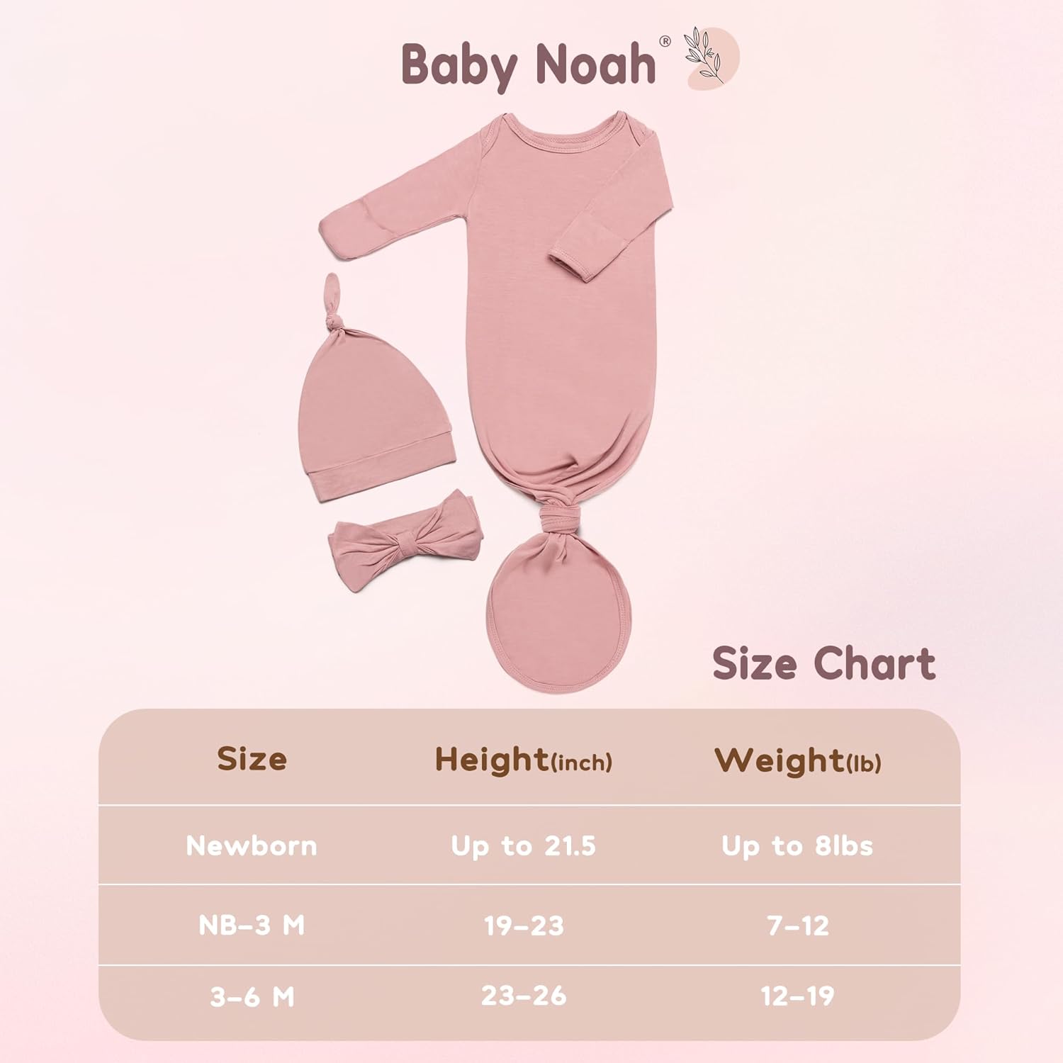 2Pk Baby Girl Sleepers 0~3 Months, Super Soft Baby Pajamas Coming Home Outfit Girl with Hat, Infant Newborn Knotted Gown with Mittens For Babies Photoshoot (0-3 Months) - Image 6