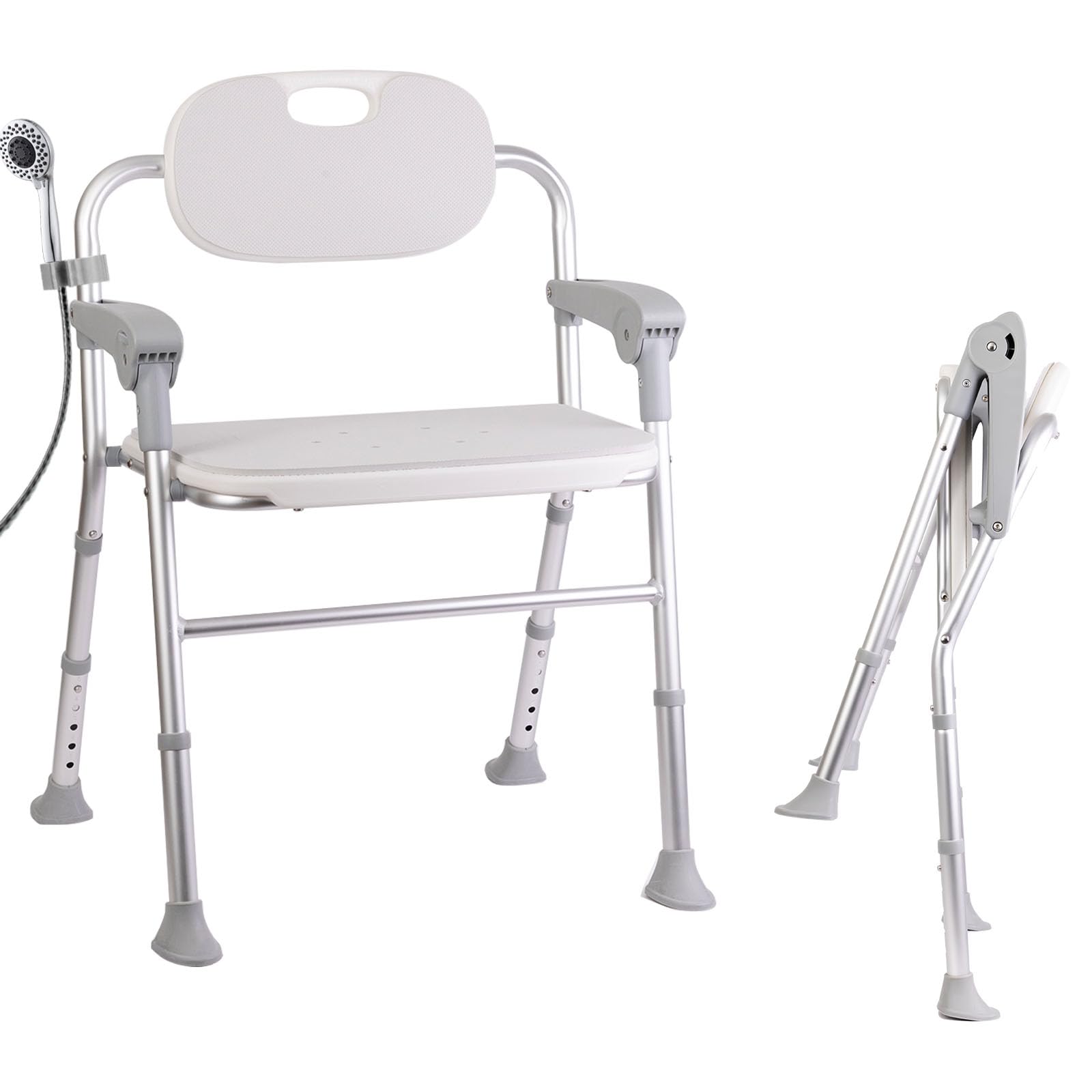 Folding Shower Chair with Arms and Back, Foldable Shower Chair for Inside Shower, 5 Level Adjustable, Thicker and Wider Shower Seats for Elderly, Handicap, Disabled & Pregnant, Support 400 Lbs