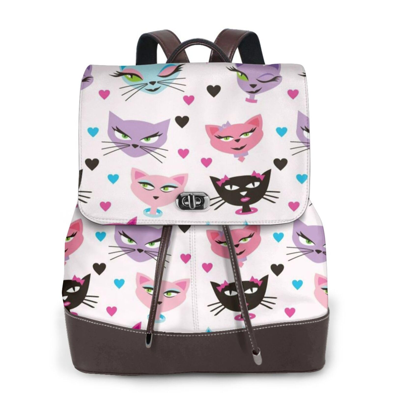 Jbyjbx Carttoon - Mochila de piel para mujer, con estampado de gato, elegante, bolsa de hombro, segura, para viajes, a la moda, color negro, talla única, Negro, talla única