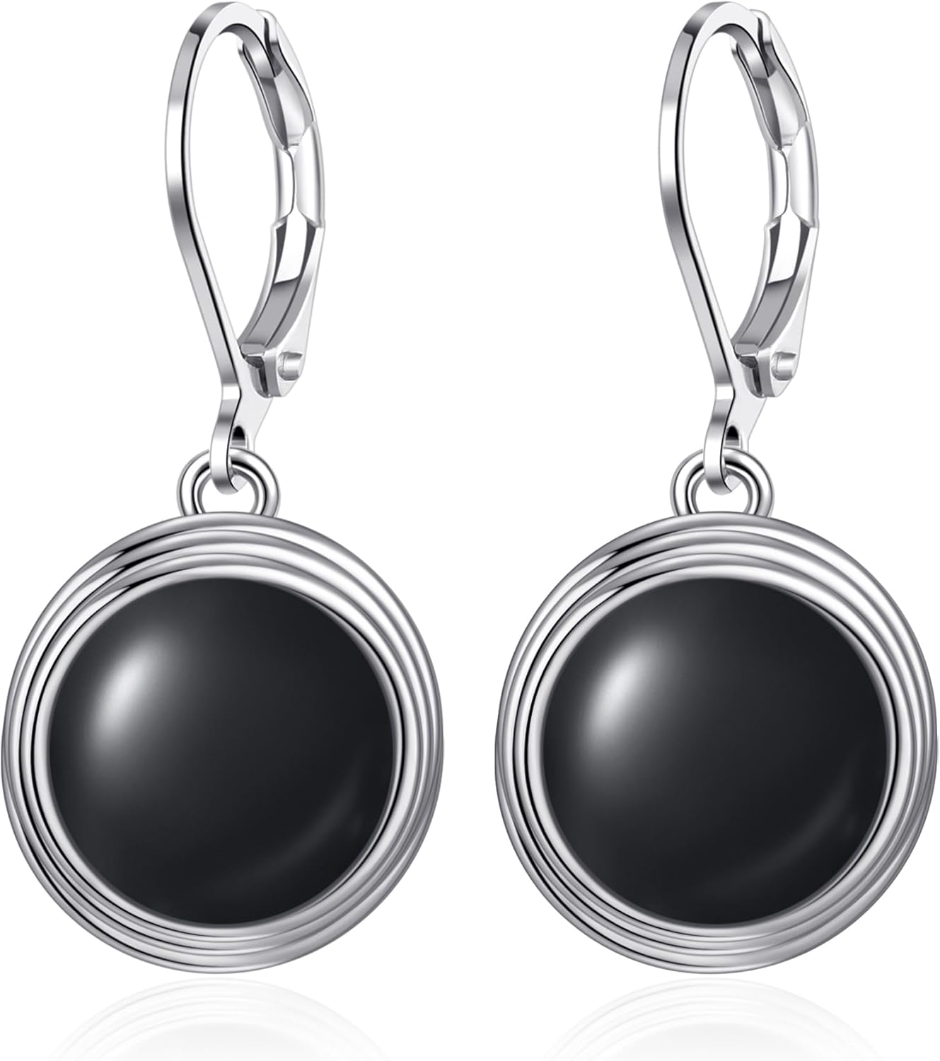 Black Onxy Earrings for Women Dangle Round Onxy Leverback Earrings Jewelry for Women