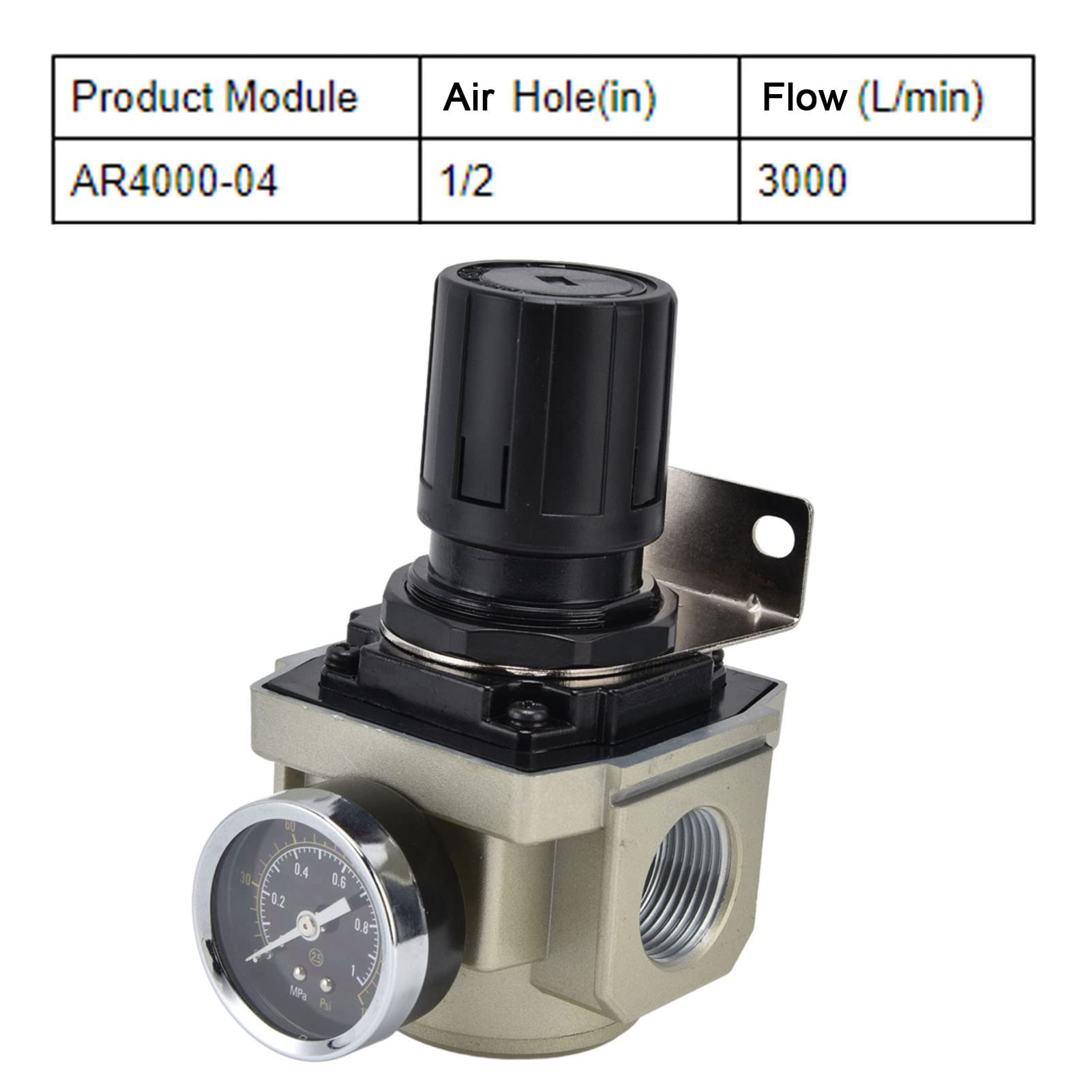 Válvula de alivio del regulador de presión de aire 0,05-0,8 MPa, válvula de control de presión de aire con manómetro, válvula reguladora de presión de aleación de aluminio para s (1/2 pulgada)