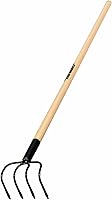 Truper 30029 4-Tine Forged Cultivator, 5-Inch Head, 48-Inch Waxed Hardwood Handle - Durable Garden Tiller