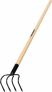 Truper 30029 4-Tine Forged Cultivator, 5-Inch Head, 48-Inch Waxed Hardwood Handle - Durable Garden Tiller