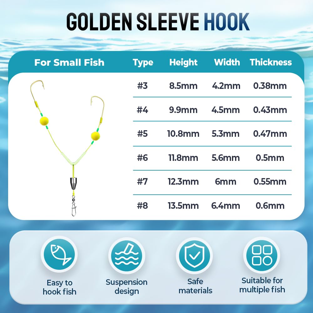 Double-Hook Reverse Bottom Rig for Surf Fishing Saltwater Floats Mono Line and Double-Hook Reverse Bottom Rig, Free Floating with Double Circle Hooks Surf Fishing Tackle (B, MIX-6PCS)
