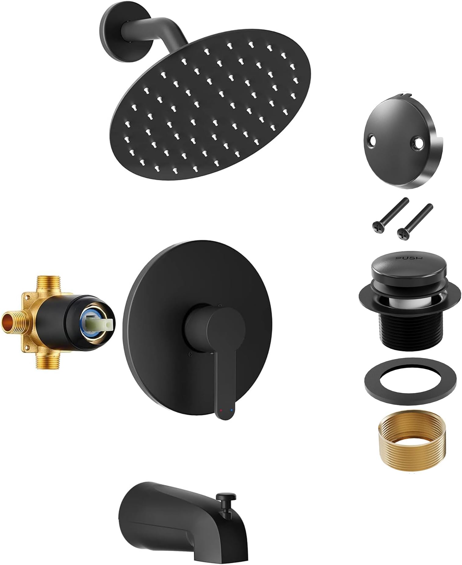 Esnbia Tub Shower Kit and Bath Tub Drain and Overflow Kit, Matte Black ...