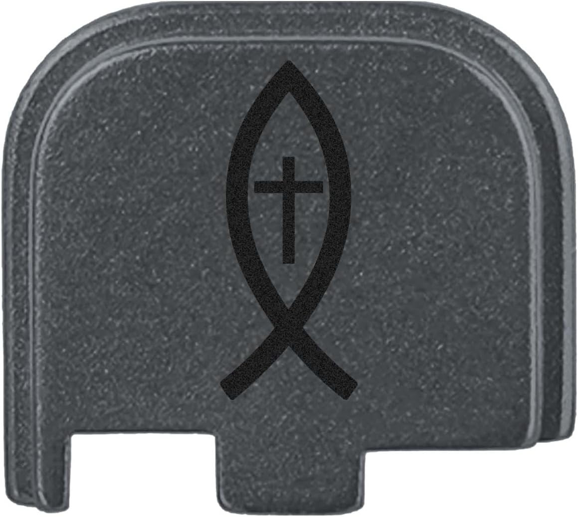 NDZ Performance Slide Cover Back Plate for Glock 43 43X 48 & PSA Dagger Micro – Aluminum Upgrade with Black Engraving – Christian Fish and Cross – Gray