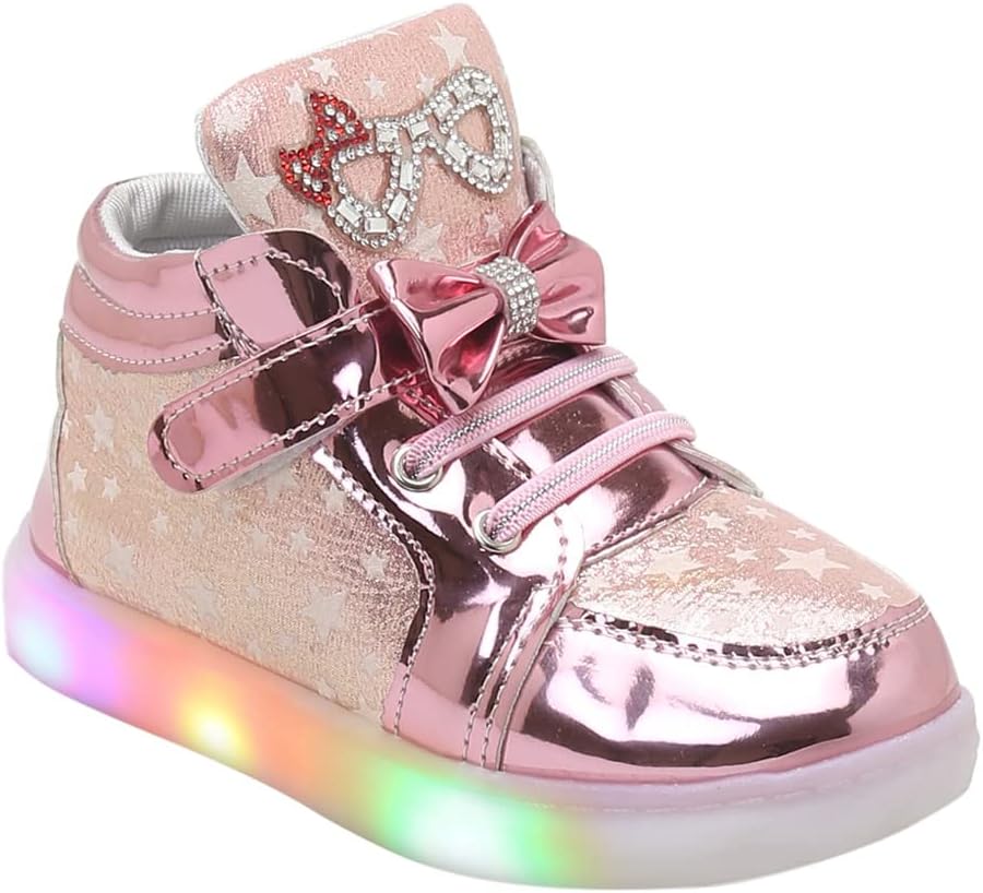 HopscotchGirls Synthetic/PU Bow Applique Led Boots in Pink Color