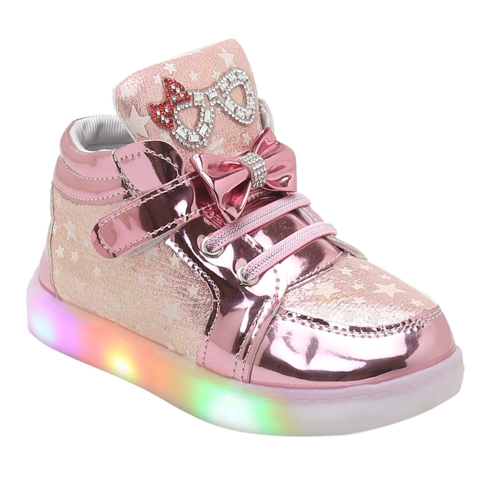 HopscotchGirls Synthetic/PU Bow Applique Led Boots in Pink Color