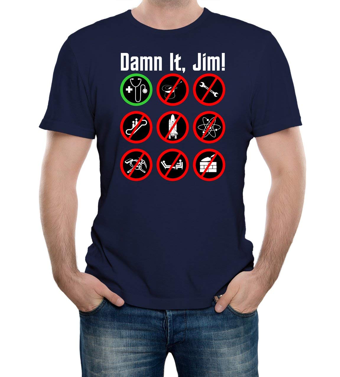 Reality Glitch Men's Navy Damn It Jim Nerd Geek Slogan T-Shirt