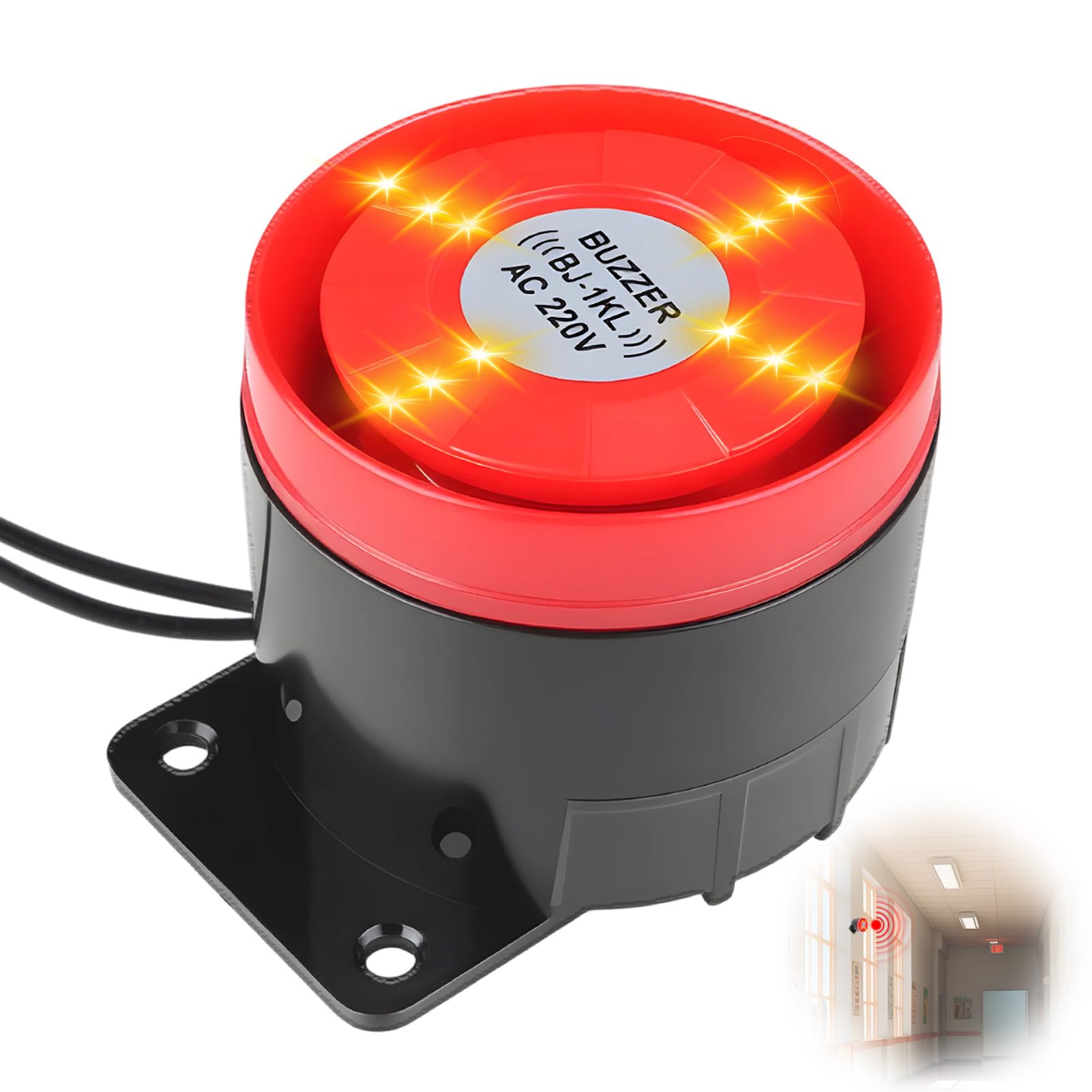 Sirena Alarma 220V 120dB, Sirena Alarma Exterior Sistema De Alarma De Seguridad Doméstica De Alto Decibelio, Alarma De Casa Intermitente Roja para Hogar Oficina Tienda Garaje
