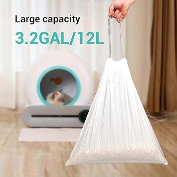 80 Count Waste Bags for Self-Cleaning Cat Litter Box, Replacement Extra Large Cat Litter Box Liners, 4 Rolls Drawstring Trash Bags for Robot, 20 x 18 Inches(4 Packs/80 Counts)