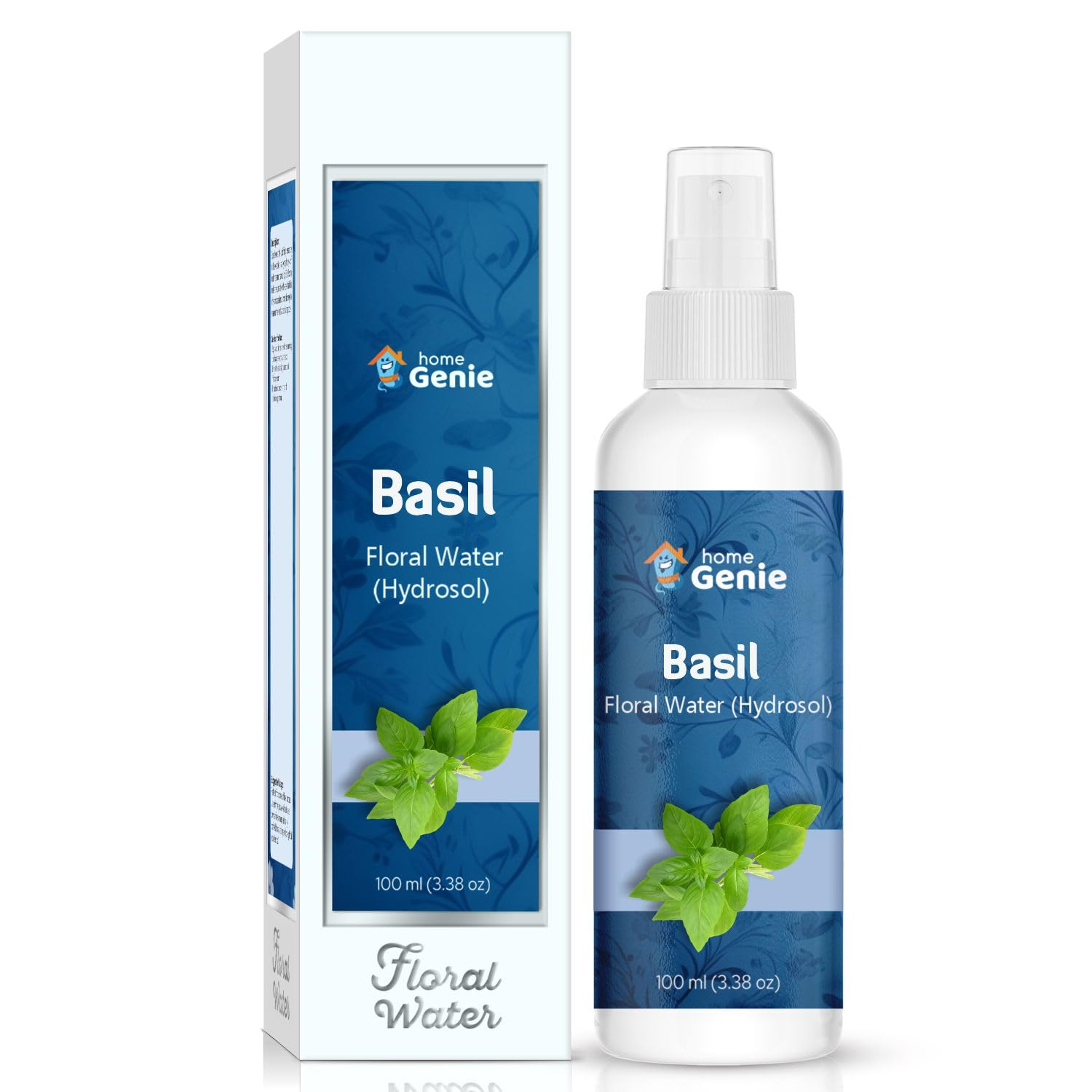Home Genie Basil (Ocimum basilicum) Floral Water for Skincare- 3.38 Fl Oz (100ml)