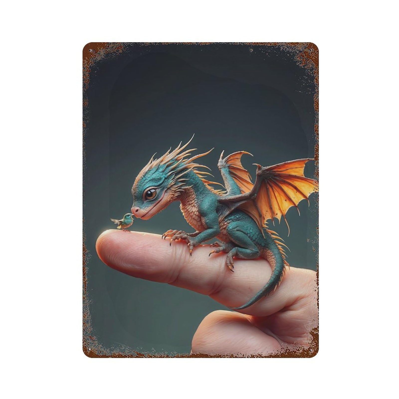 The Dragons Discovery Rust Effect Tin Sign 15.7"x11.8", Ideal for Farmhouse, Kitchen And Entryway Decor