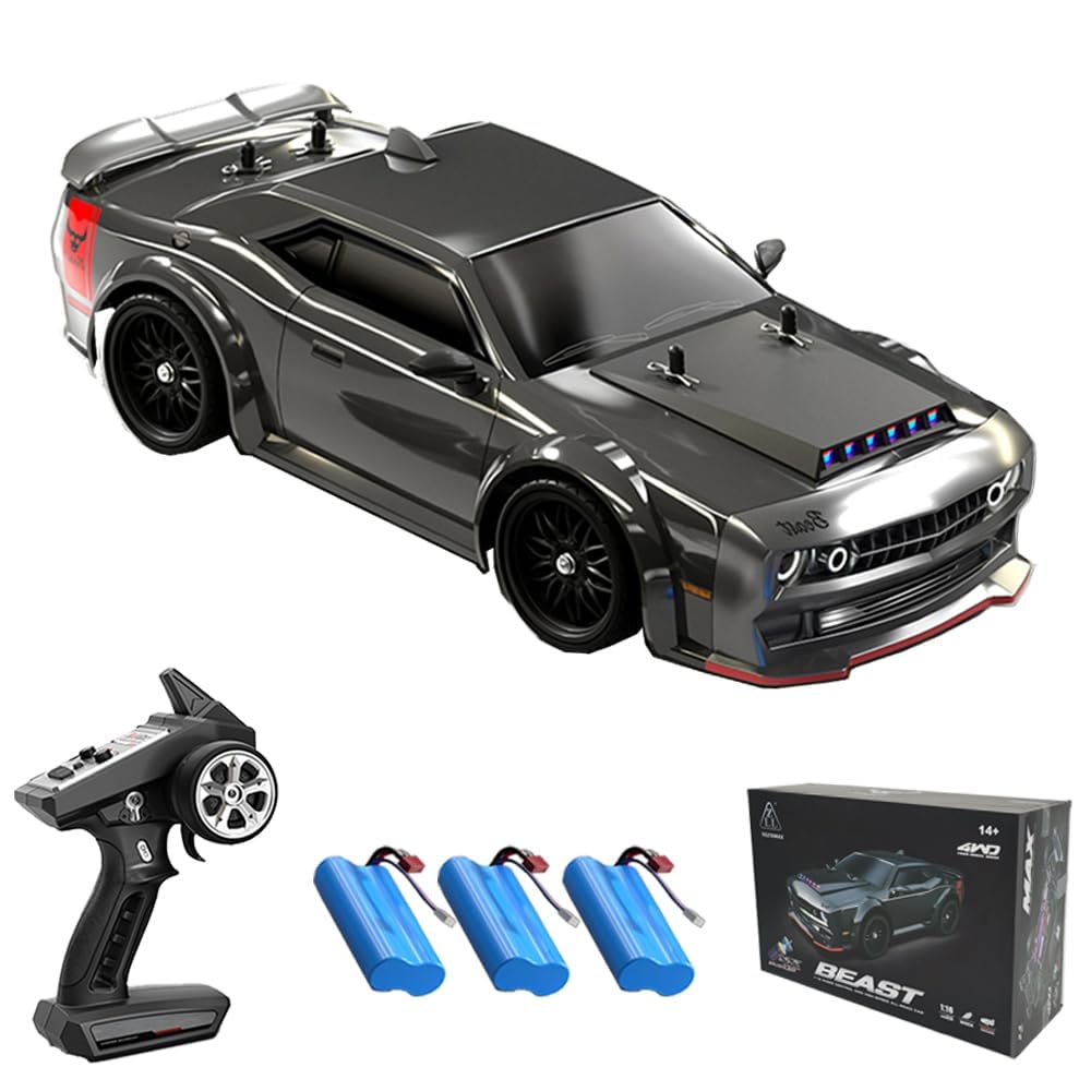 Coche teledirigido para adultos, 1:16 RC Drift Car, 2,4 GHz, coche de carreras de alta velocidad con luz LED, motor sin escobillas, 3 pilas