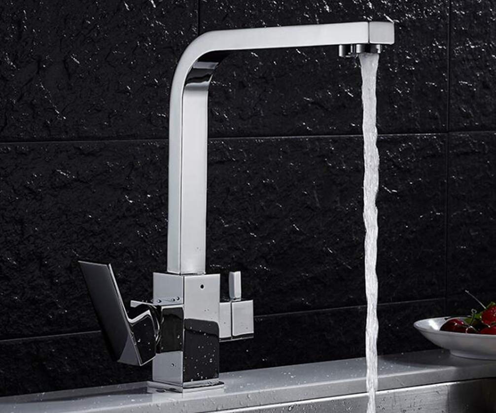 ZYCHSJXA Black/Chrome Brass Filtered Water Kitchen Faucet 3 Way Rotatable with Purification Function Taps,Chrome A