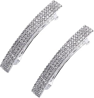 Crystal Hair Barrette 2 Pcs Sparkly Rhinestone Crystal Hair Clip French Design Bridal Fashion orgeous Bling Rhinestone Hair Clips Gorgeous Bling Rhinestone Hair Clips Ponytail Holder Side Clips 2.55 Inch Silver