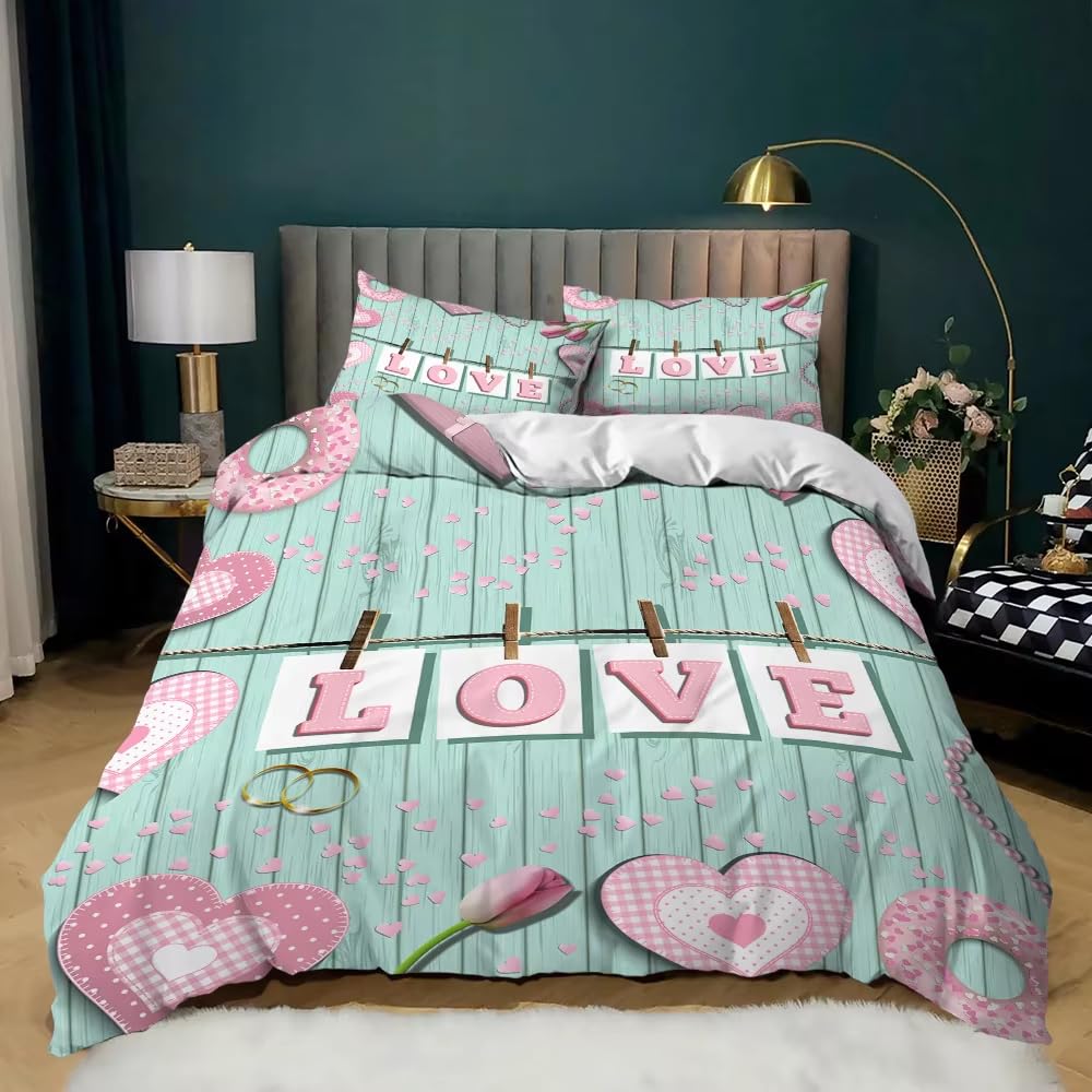 Housse de couette cœur rose 260x240 avec fermeture éclair pratique