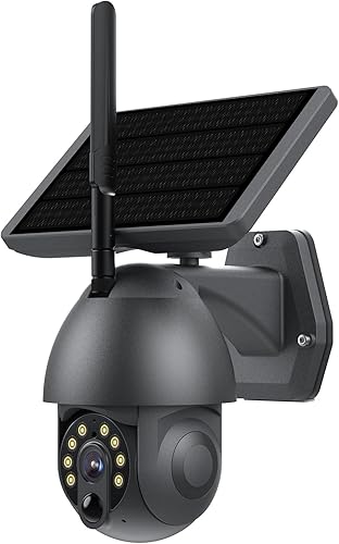 Migtory Cámara de seguridad inalámbrica para exteriores con visión de 355, cámara solar para exteriores con sirena inteligente, focos, visión