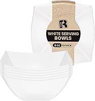 R-KAY 6 Pack 8oz White Square Heavy Duty Plastic Serving Bowls - Reusable for Weddings, Parties & Catering