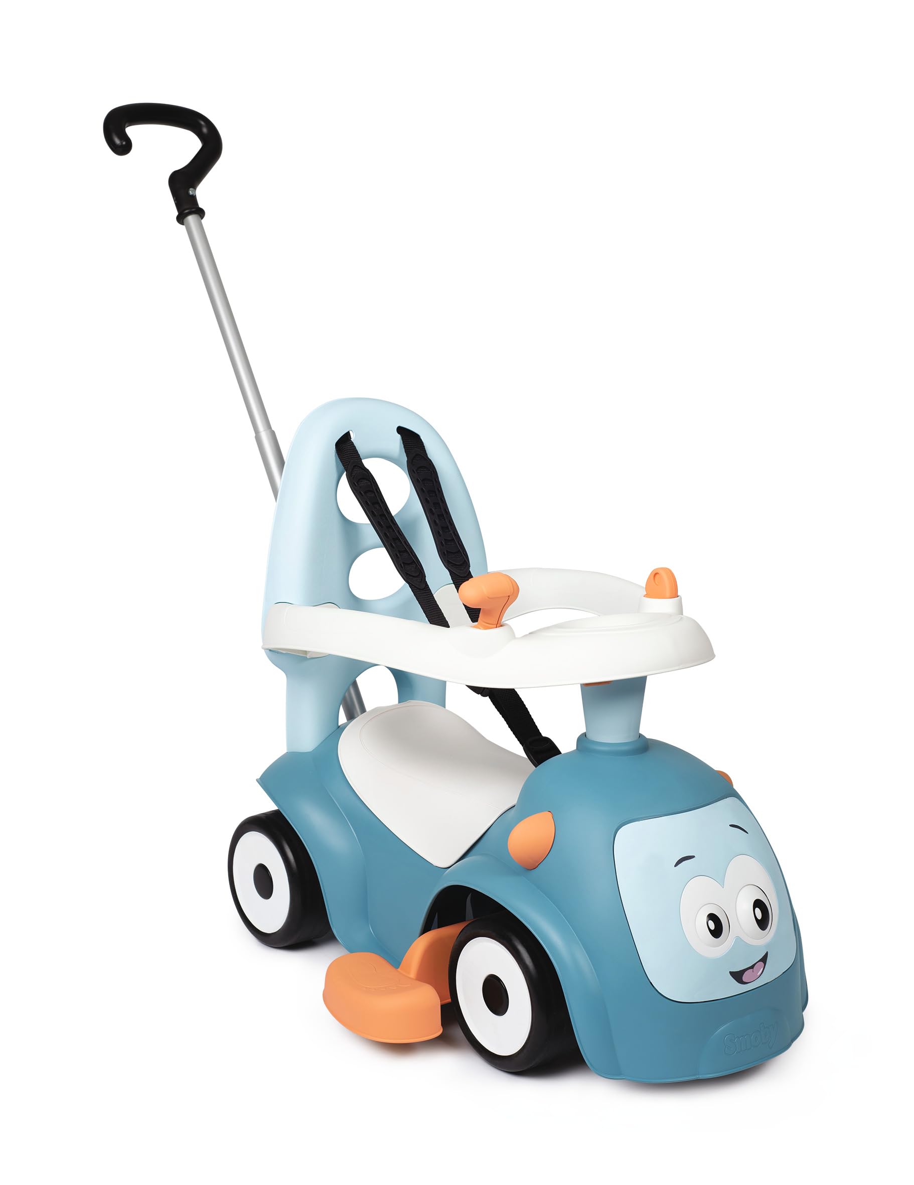 Smoby - Porteur Maestro Balade Bleu - Evolutif 3 en 1 - Canne parentale Réglable - Arceau de Sécurité - Roues Silencieuses - Klaxon Electronique, Levier de Vitesse, Clé Mécanique - Dès 6 Mois