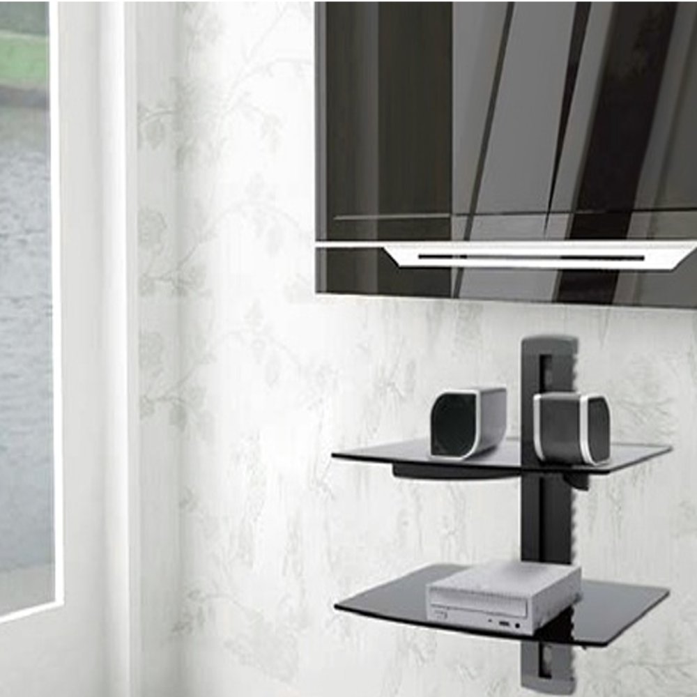 Maclean MC-662 Supporto DVD da Parete con Dopia Mensola in Vetro Scaffale da Muro Console PS3 PS4 Xbox