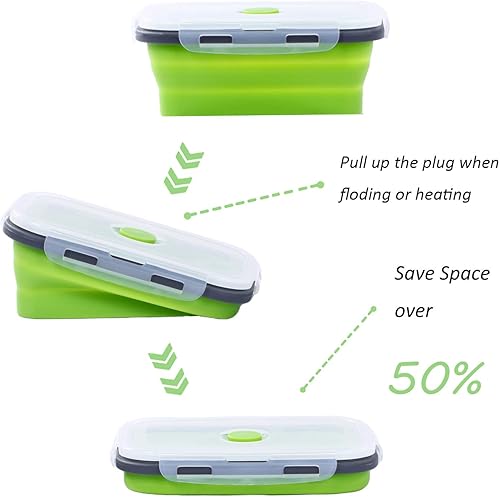 Miniatura 3 de Recipientes plegables de silicona para almacenamiento de alimentos con tapas herméticas, juego de 4 cajas Bento para niños y adultos, aptos para