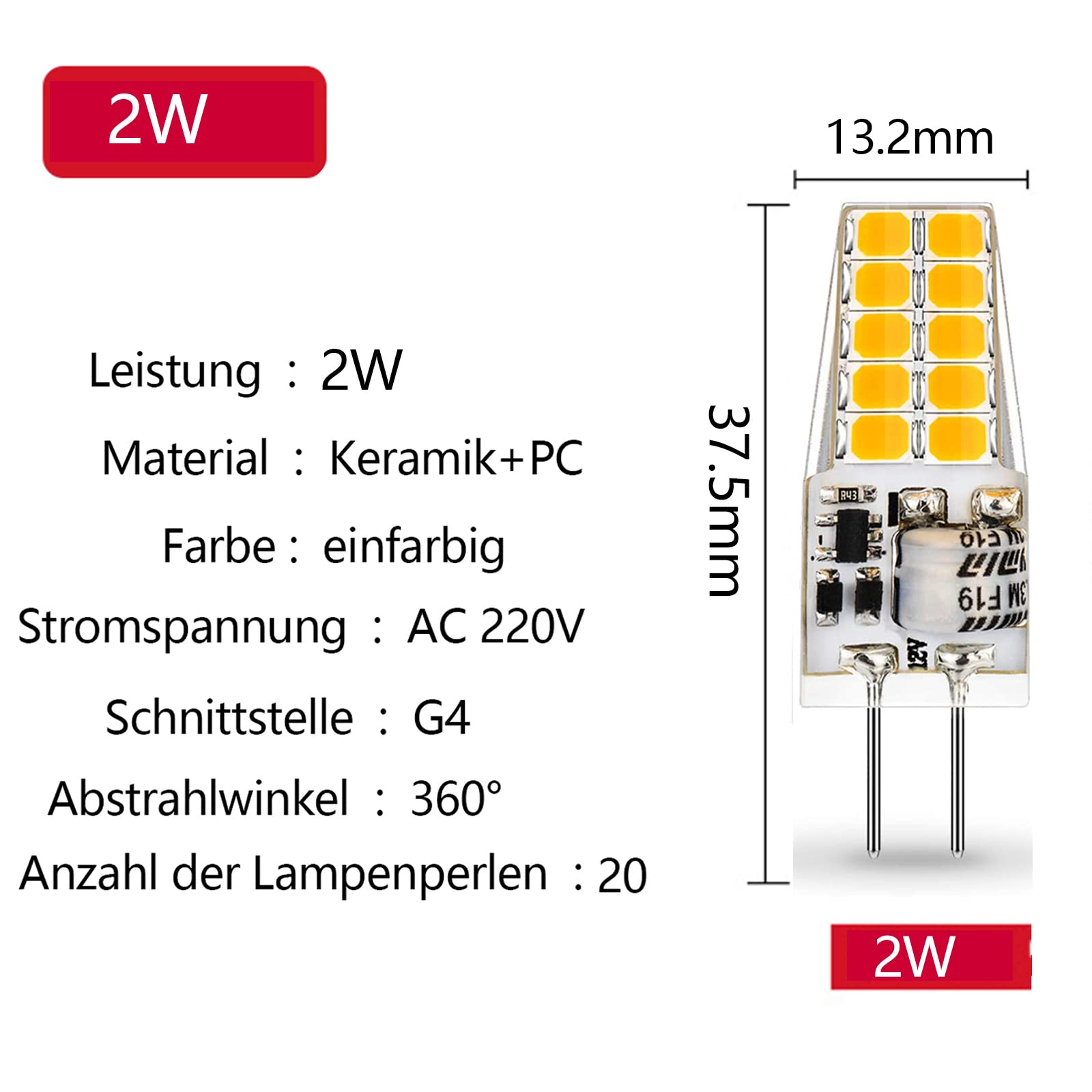 G4 LED Lampen, 2W G4 LED Birnen, Warmweiß 3000K, Ersatz für 20W Halogenlampen, Kein Flackern Nicht Dimmbar 360° Lichtwinkel, 12V AC/DC, 30er Pack [Energieklasse E]