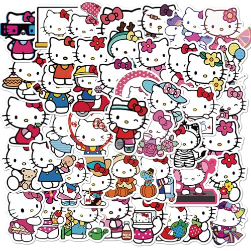 50pcs Hello Cat Kitty Stickers Pack Cute Stickers for Kids Teens Adults Waterproof Vinyl Decals Japanese Anime Stickers for Water Bottles Scrapbook Laptop journaling (kt)