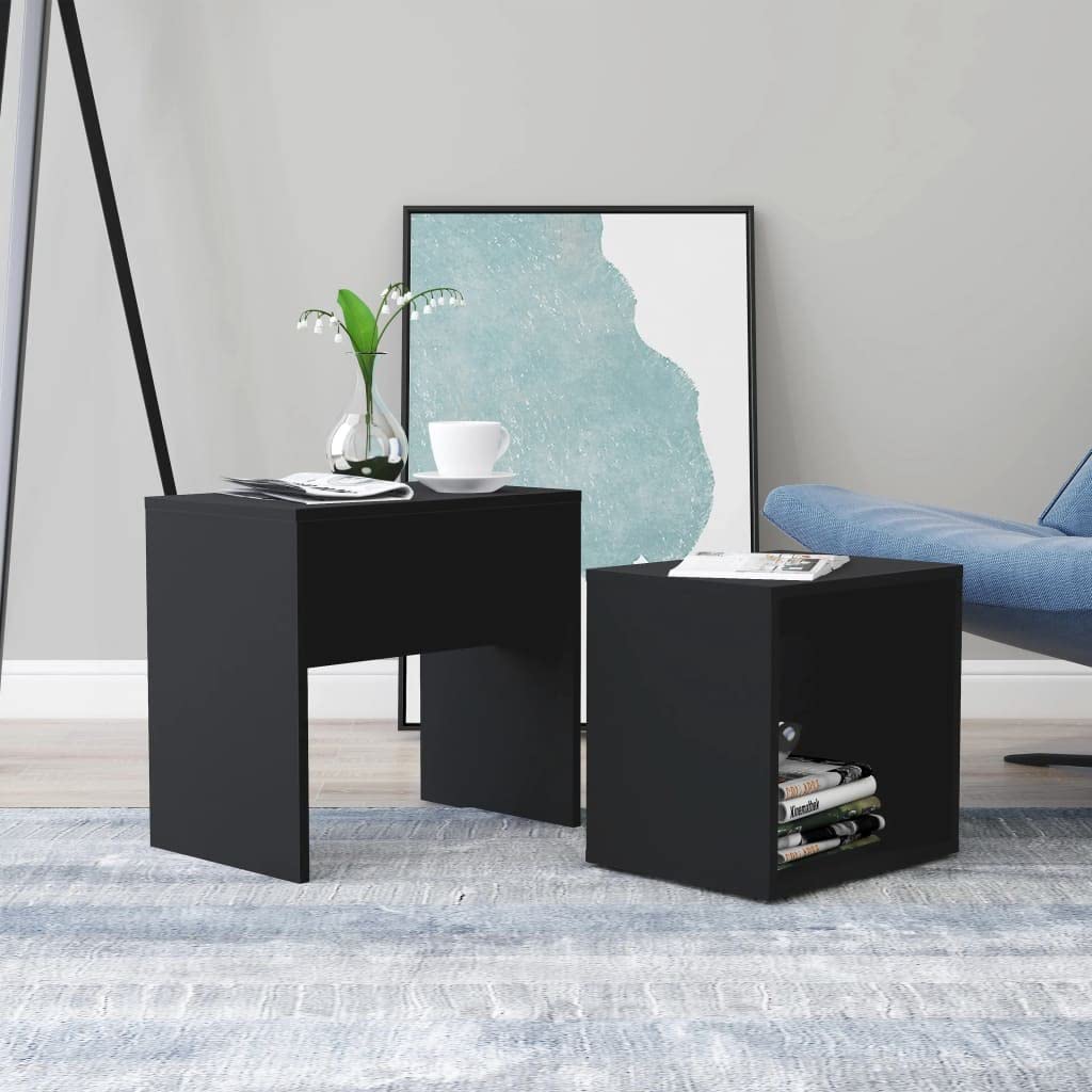 Juego de mesa de café negra 48 x 30 x 45 cm, material de madera, diseño moderno, ahorra espacio, pequeña mesa auxiliar para salón, dormitorio, oficina