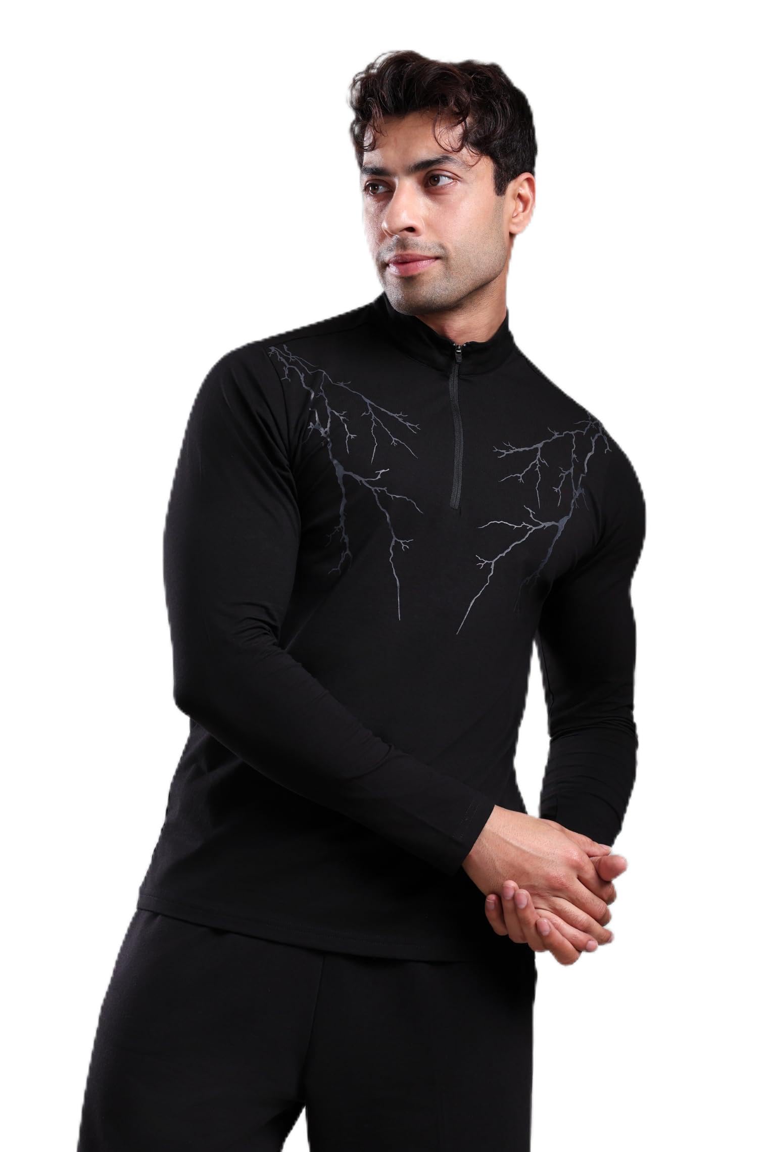 GROW Stylish Gym T Shirts for Men Workout | Cotton and Spandex Quarter Zip Back Printed Half Sleeves Collar T-Shirts for Men Gym-picture-32