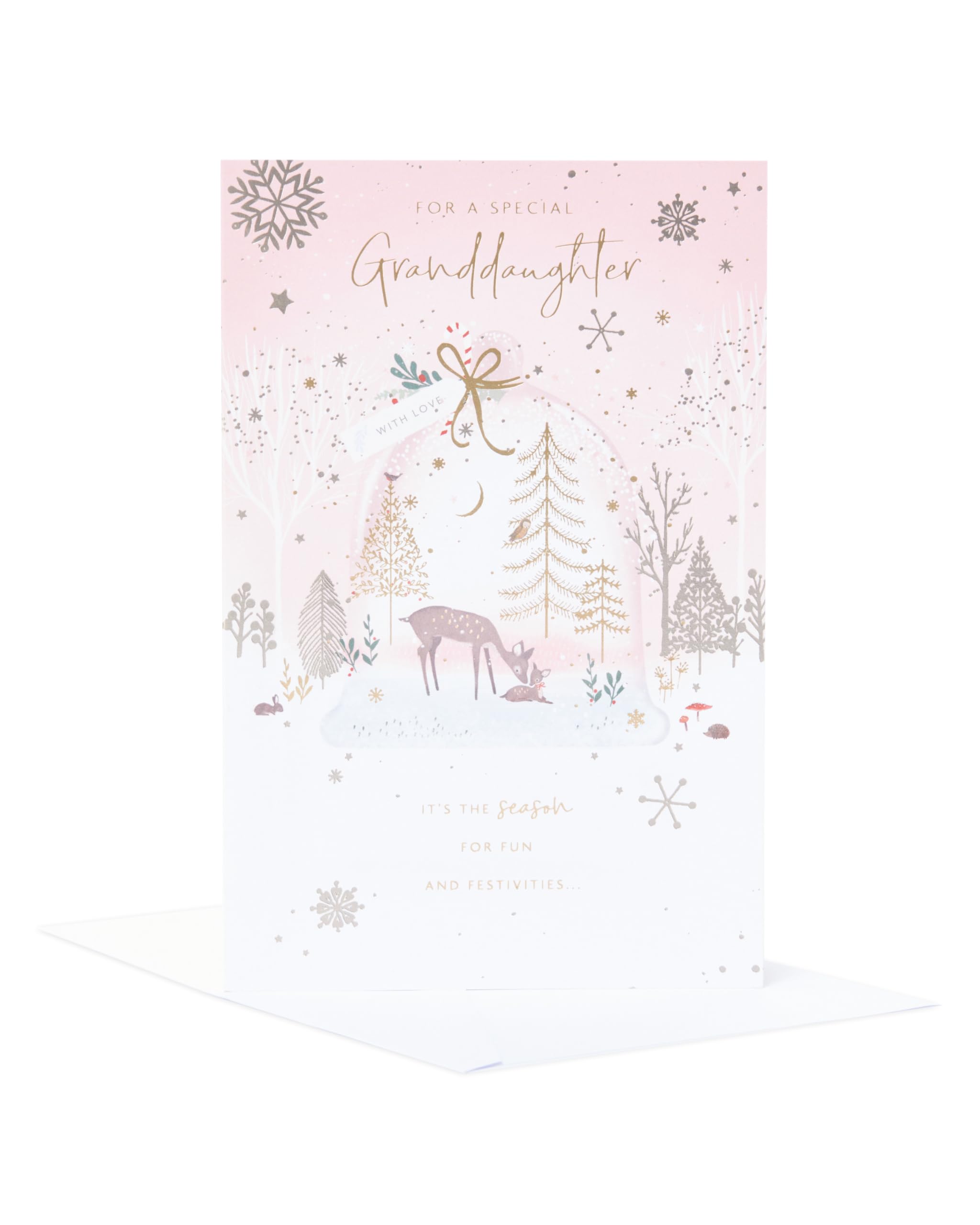 UK Greetings Christmas Card for Granddaughter - Deers in Snowglobe Design