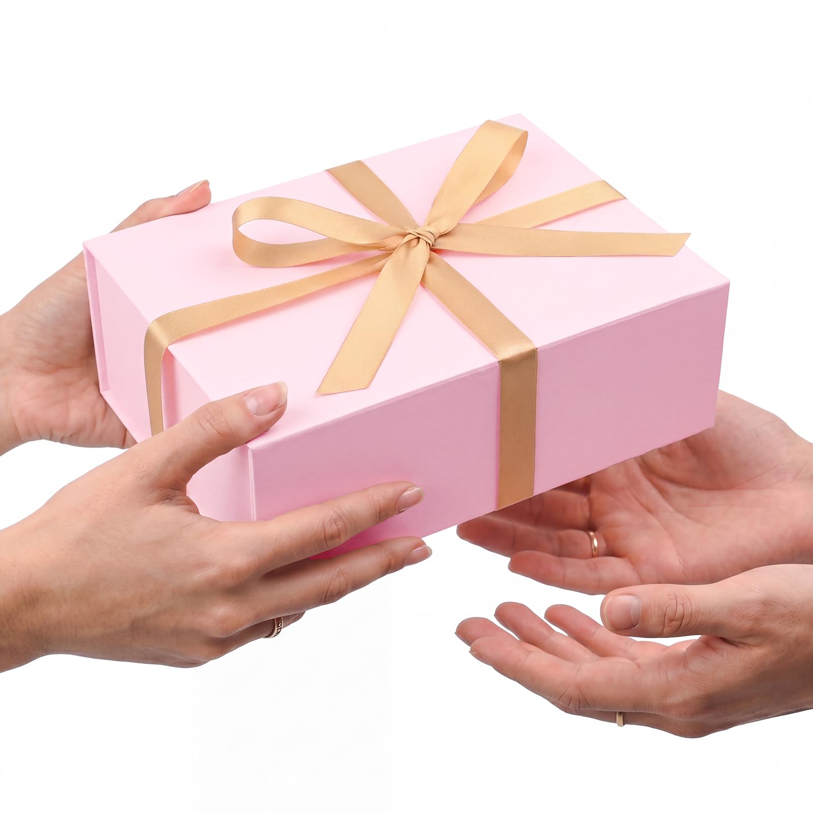 LIFELUM Set di 5 scatole regalo rosa, 24,1 x 17,8 x 8,9 cm, pieghevoli, magnetiche, con nastro, cartoncino, riempitivo sminuzzato, per festa del papà, proposta di sposa, laurea, matrimonio