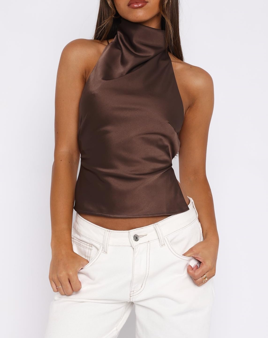 Women Y2k Polka Dots Halter Tank Tops Cute High Mock Neck Backless Cami Sexy Open Back Camisole Going Out Tops - Image 6