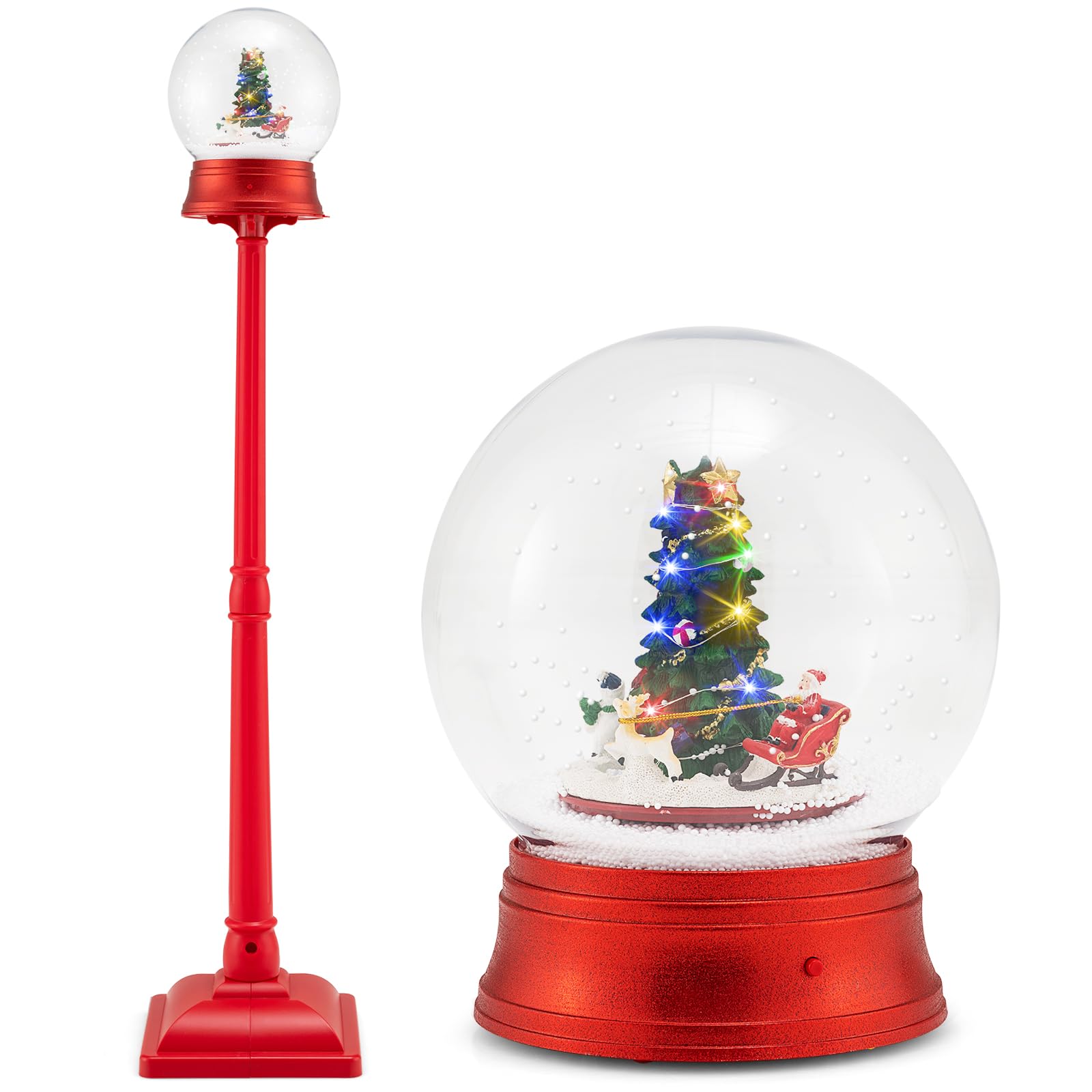 COSTWAY 150 CM Lampione Natalizio Musicale, Lampada Festiva con Lanterna a Globo di Neve Attivata dal Suono, Albero di Natale, Babbo Natale, Soldato e Scatole Regalo (Modello 3)