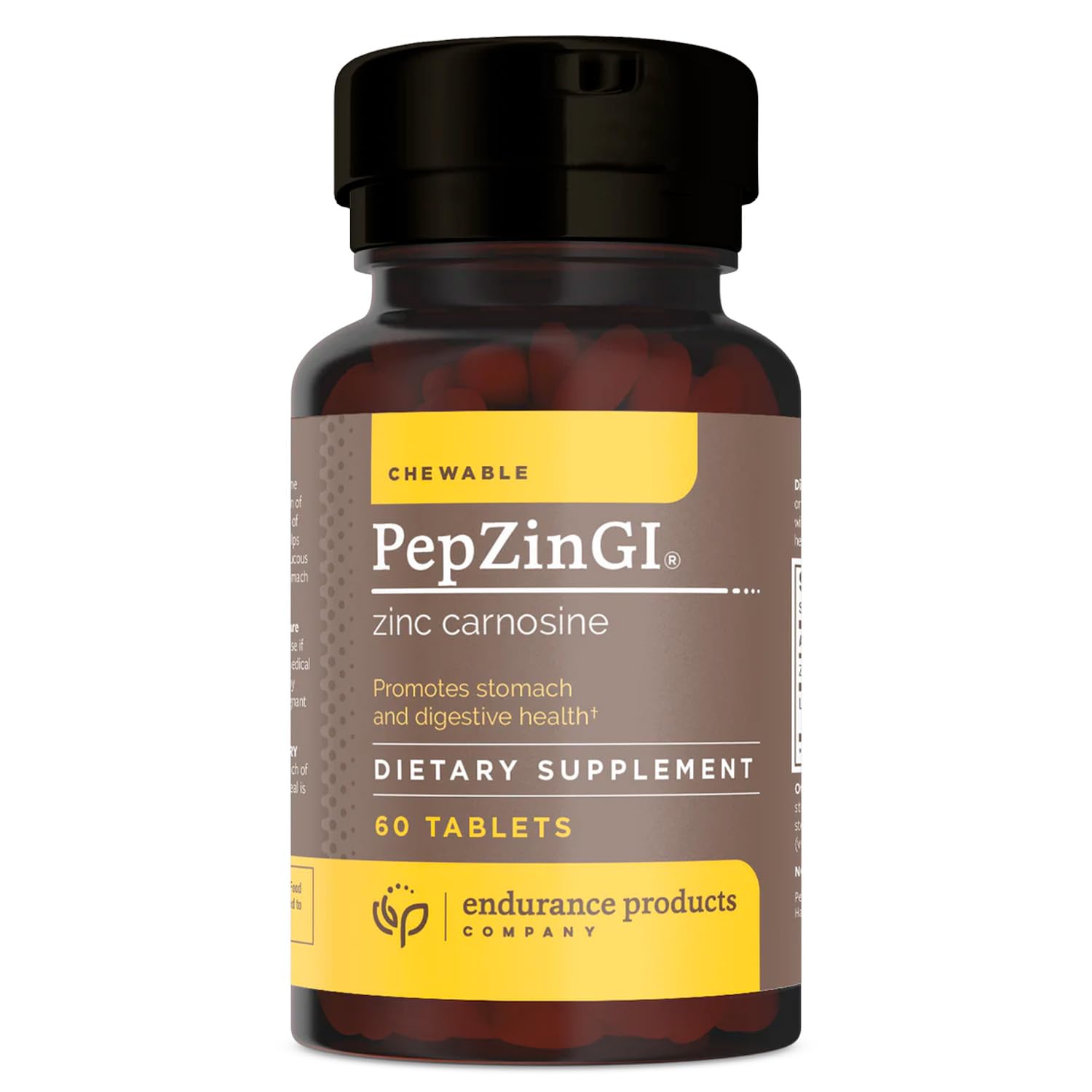 Zinc - PepZinGI 75mg for Immune Function & Digestive Health Support | Zinc Carnosine Supplement | Chewable Zinc Tablets for Adults | Vegan, Non-GMO, Gluten Free - Endurance 60 Chewable Tablets