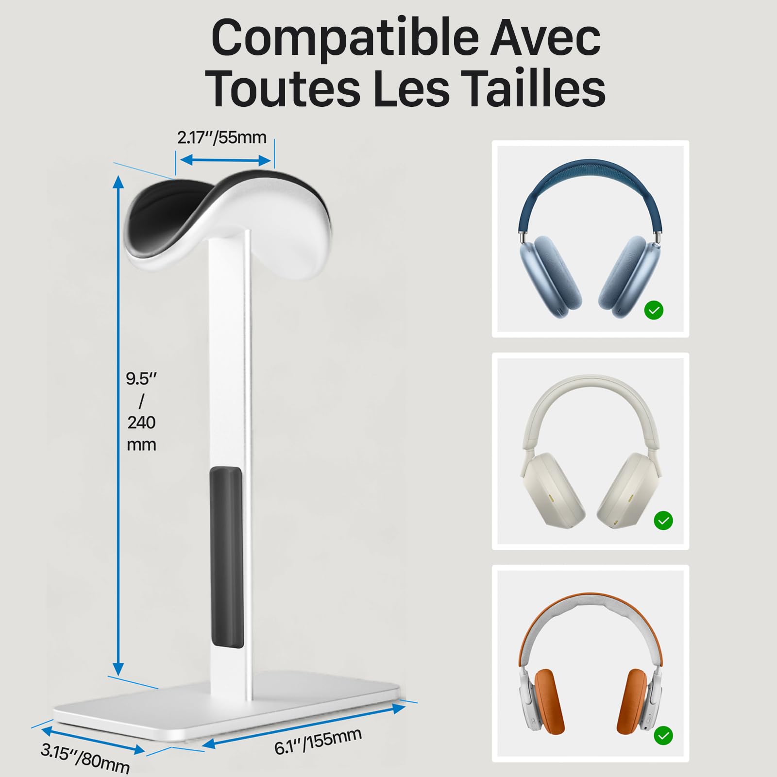 Support pour AirPods Max avec Mode Veille – Support Casque en Aluminium pour Bureau, antidérapant, protège Le Bandeau, Surface Anti-Rayures (Argent)