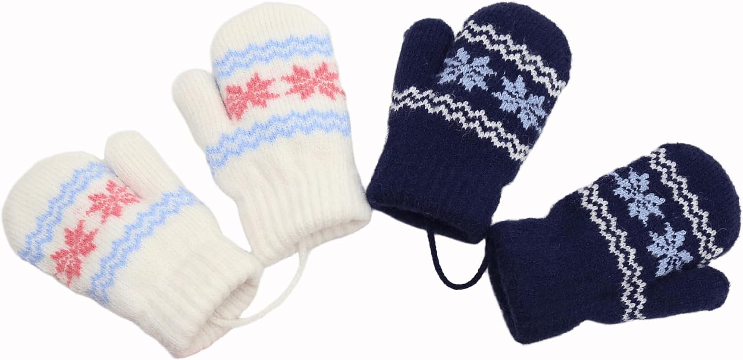 Baby Kids Warm Knit Gloves Toddler Soft Stretch Mittens Cute Snowflake Thick Mittens Winter for Boy Girl Cold Weather - Image 6