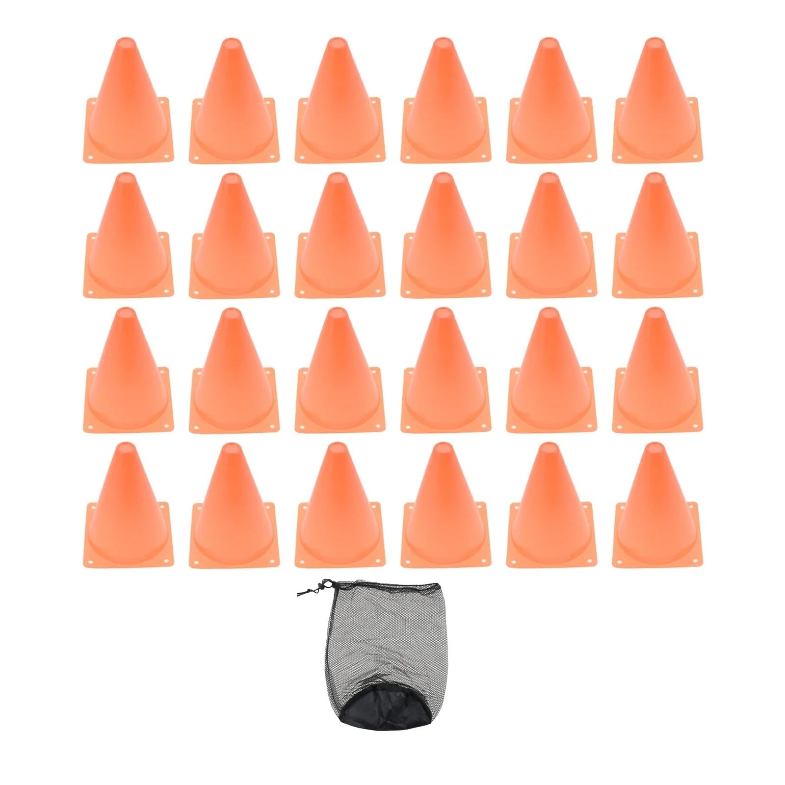Plastikowe stożki piłkarskie 24 szt. z torbą do przechowywania treningu piłkarskiego, ćwiczeń zwinnościowych, markera terenowego, gry na świeżym powietrzu(Orange)
