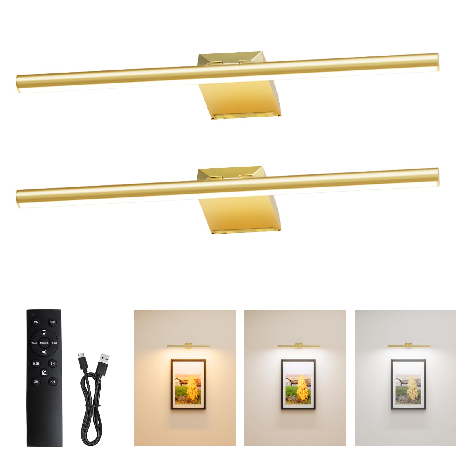 nulmvic 2 Picture Light for Wall, 40CM 10000mAh Rechargeable Picture Light