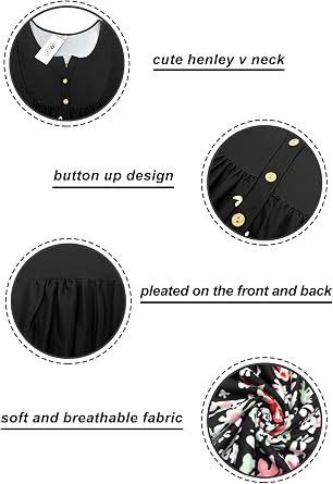 ROSRISS Womens-Plus-Size-Tops-Summer Buttons Up Henley Shirts V Neck Blouses Flowy Pleated Tunics Tee