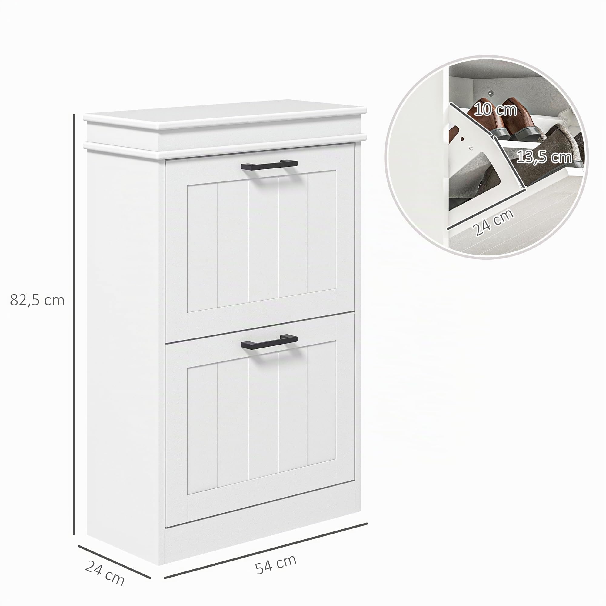 HOMCOM Zapatero Estrecho de 24 cm con 2 Puertas Abatibles Recibidor Blanco | Mueble Zapatero Entrada, Estantes Ajustables, para 6-10 Pares de Zapatos, para Pasillo, Espacios Reducidos