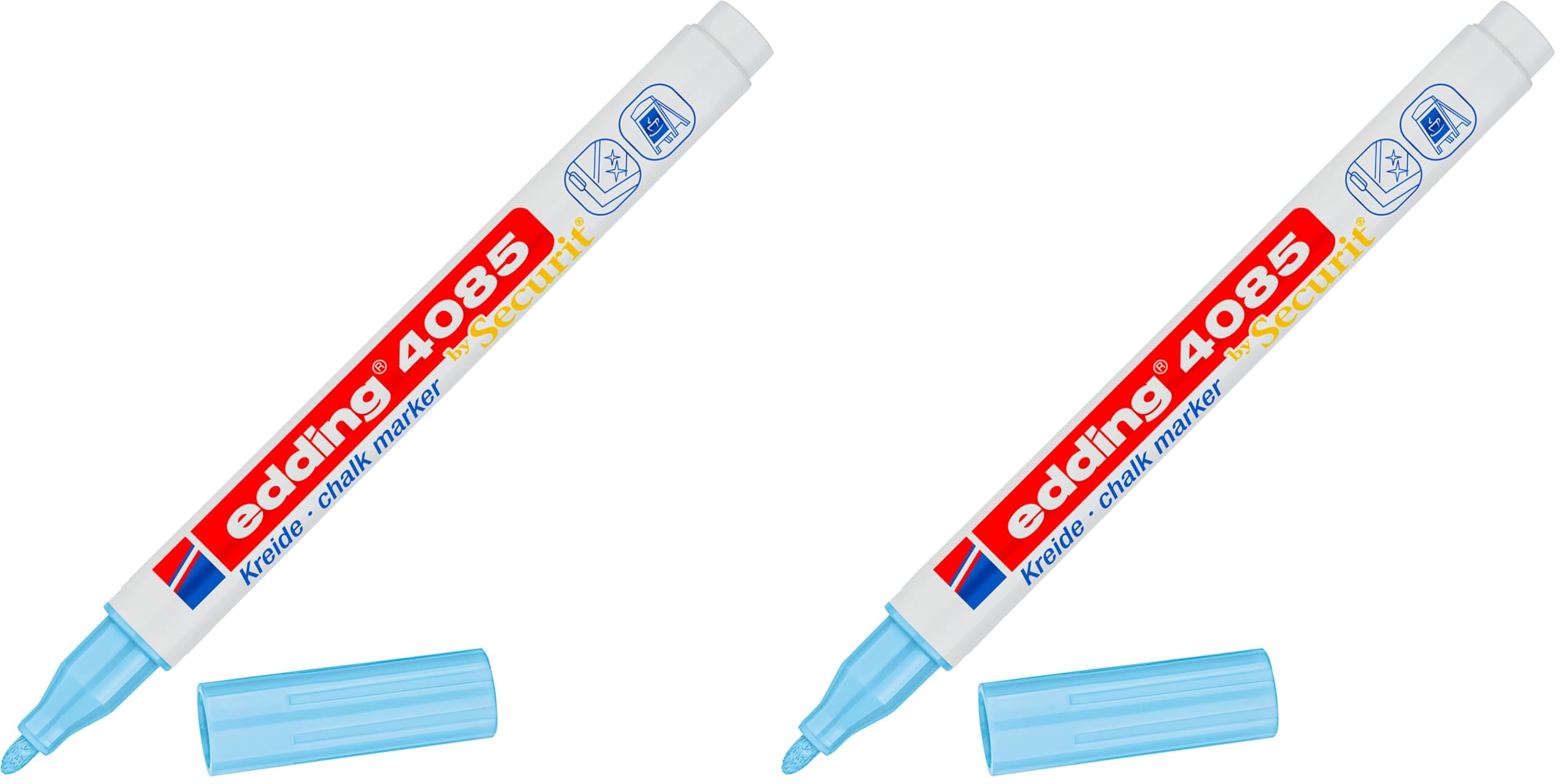 edding 4085 Kreidemarker - pastell-blau - 1 Kreidestift - Rundspitze 1-2 mm - dünner Kreidestift für Tafel abwischbar - zum Beschriften von Fenster, Glas, Spiegel - Tafelstift mit deckenden Farben