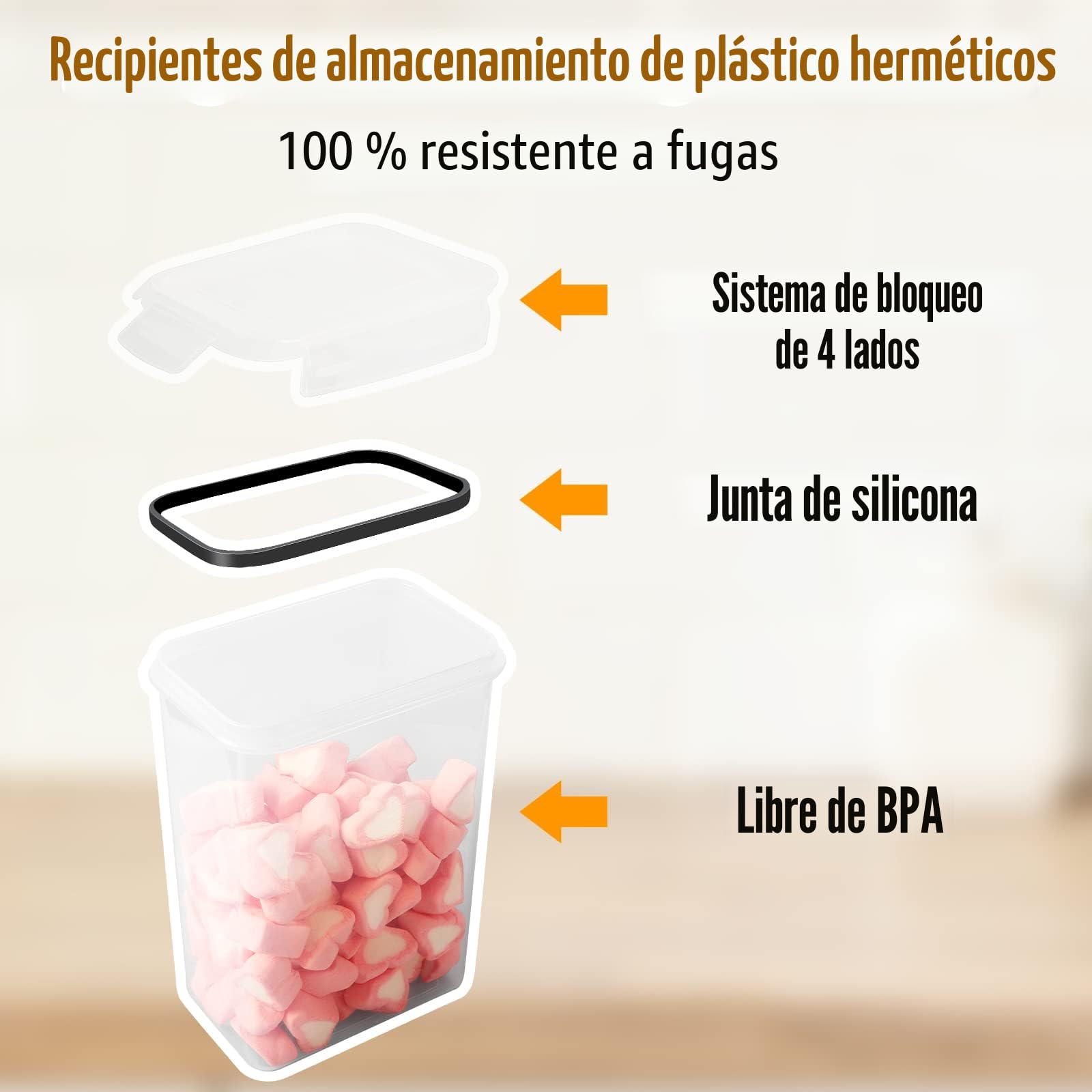 Juego de 24 tarros de almacenamiento con tapa, herméticos de plástico, para cereales (2 L, 1,4 L, 0,8 L)