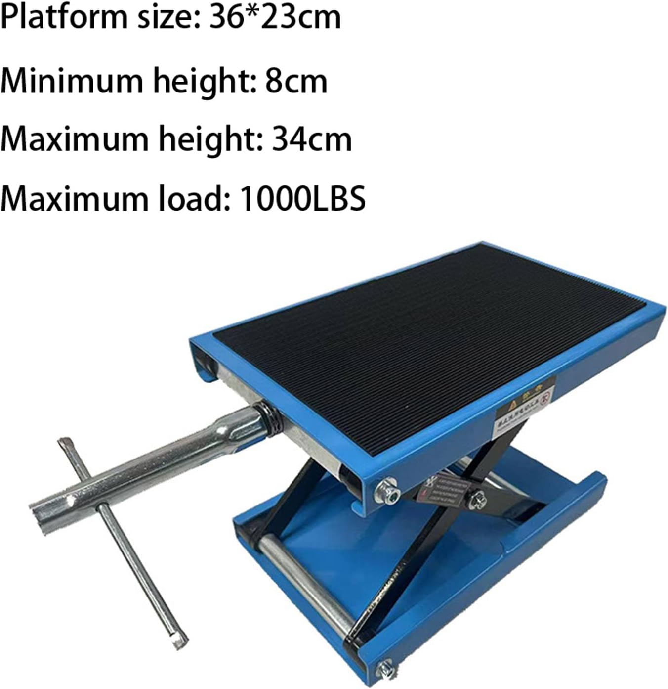 500KG Motorcycle Scissor Lift Jack – Dolly & Hand Crank, Wide Deck & Tool Tray for Street, Cruiser & Touring Bikes (Blue)