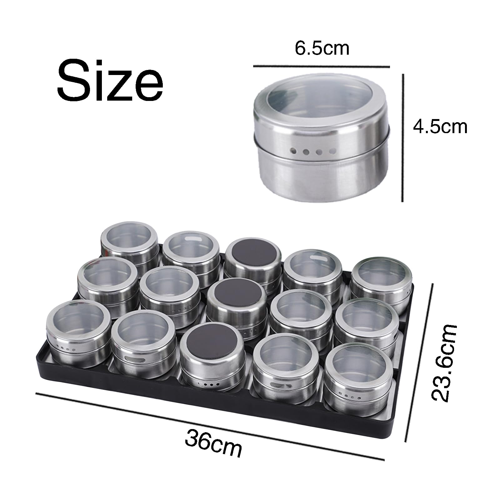 12 tarros magnéticos para especias con tapas y chasis, juego de contenedores de almacenamiento de caja de condimentos de acero inoxidable, botella de especias de cocina que se pega al refrigerador