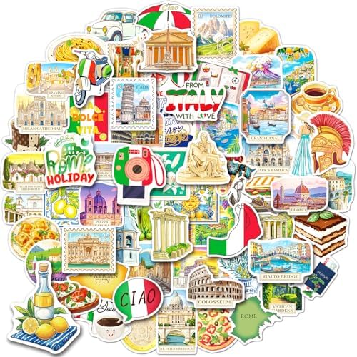100PCS Italy Stickers, Waterproof Italian Vinyl Stickers for Laptop Water Bottle Luggage, Italy-Themed Party Decoration, Italian Vacation Souvenir Decals