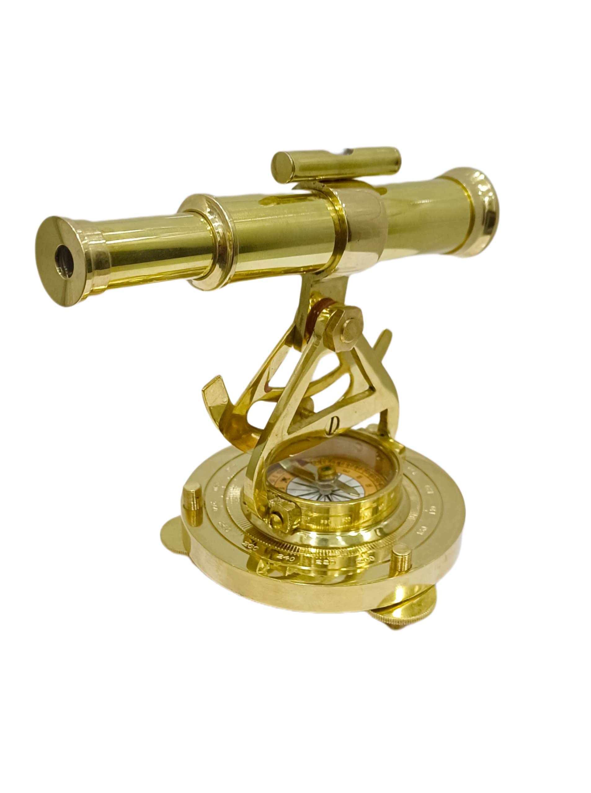 Navirock Shiny Brass Finish Nautical Brass Alidate with Compass Survey Instruments Alidate Telescope Home/Office Table Decor